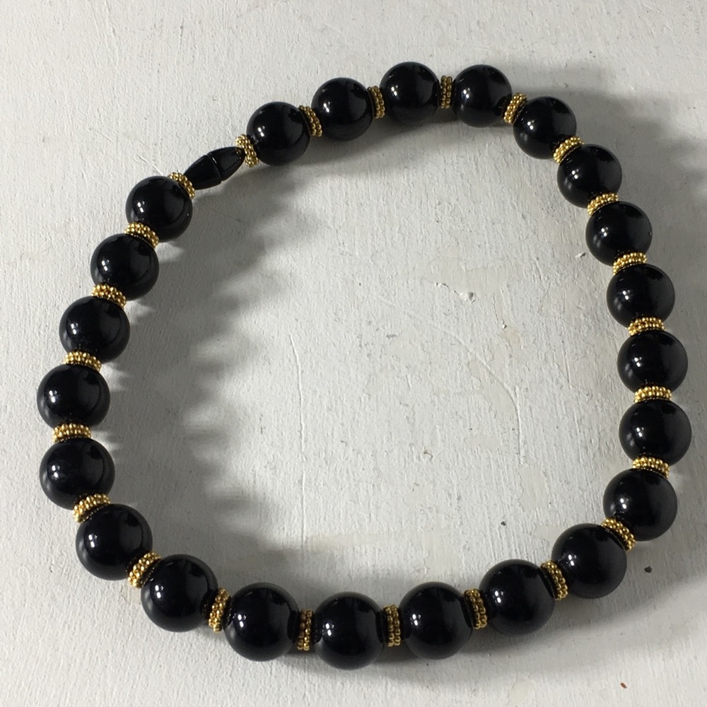 90s Gold Tone Accents Black Bead Necklace